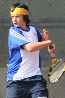 Joseph Silvers follows through on a forehand winner. He and the Dolphins finished sixth at the National All-American Invitational in Newport Beach.